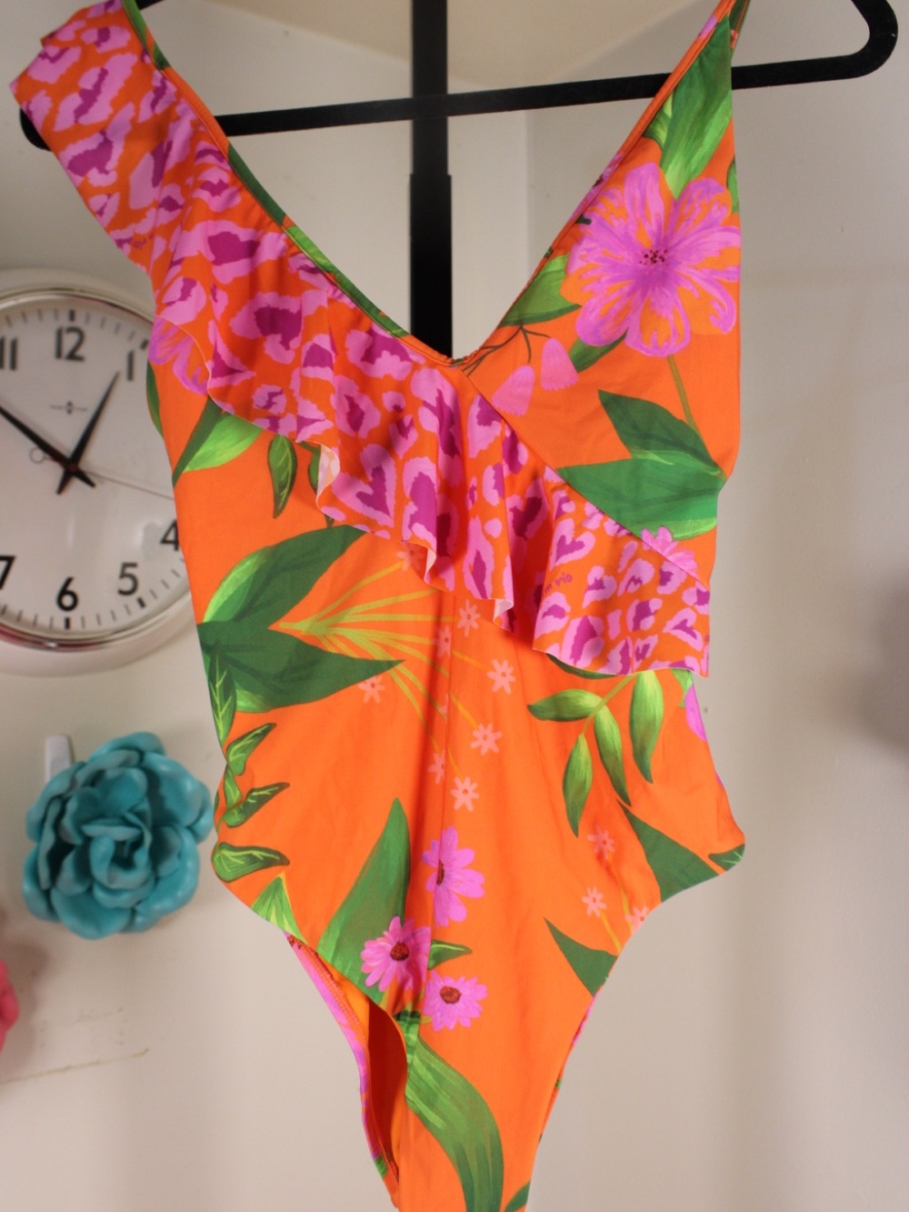 FARM Rio Orange Floral Ruffle One-Piece Swimsuit - Picture 12 of 14